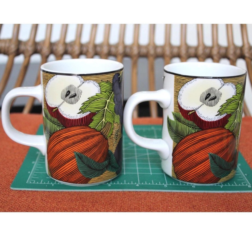 Dansk Cornucopia Fruit Coffee Mugs Set of 2 Portugal Vintage Ceramic Harvest